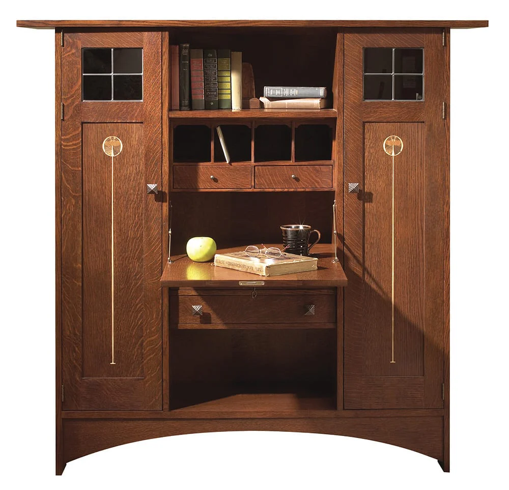 Harvey Ellis Fall-Front Bookcase with Wood Doors
