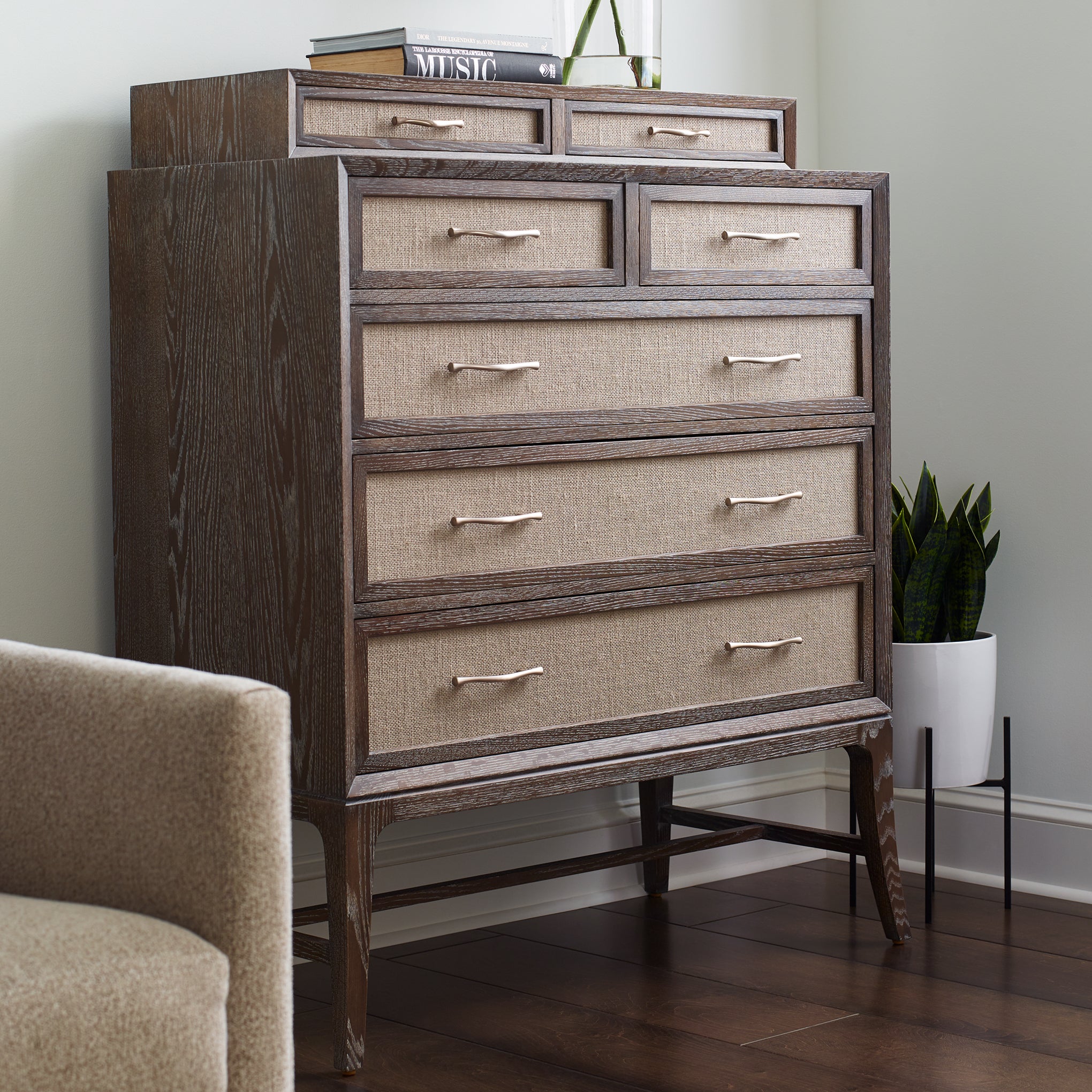 Maidstone Tall Chest, Woven Jute with Gallery - Image 2